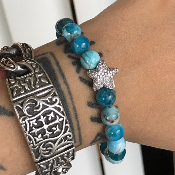 Boho blue hemimorphite gems cz star bracelet - Picture 2 of 8